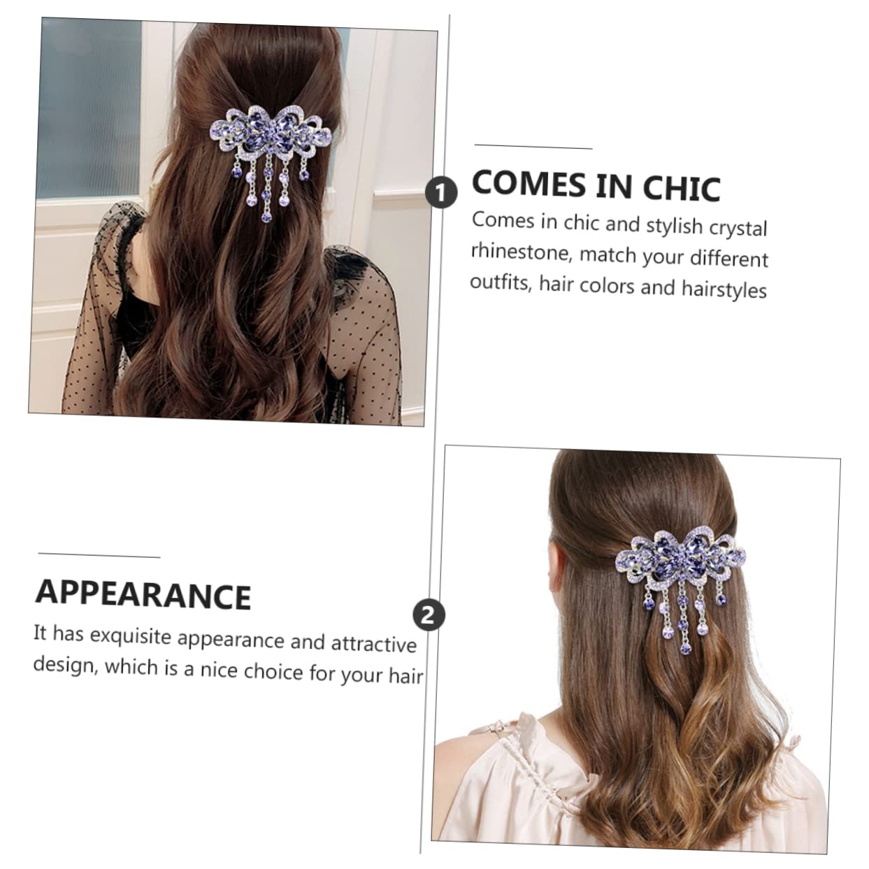 DECOMELODY French Hair Barrette with Rhinestones Spring Hair Clip for Thick Thin Hair Hair Styling Accessory for Daily Use Weddings and Casual Outings