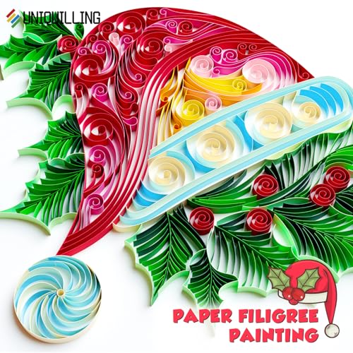 Uniquilling Quilling Kit, Christmas Gifts Paper Quilling Kits for Adults, 16 * 20-in Santa Hat Paper Filigree Painting Kits, DIY Kits for Adults with Quilling Tools& Using Manual, Modern Wall Art