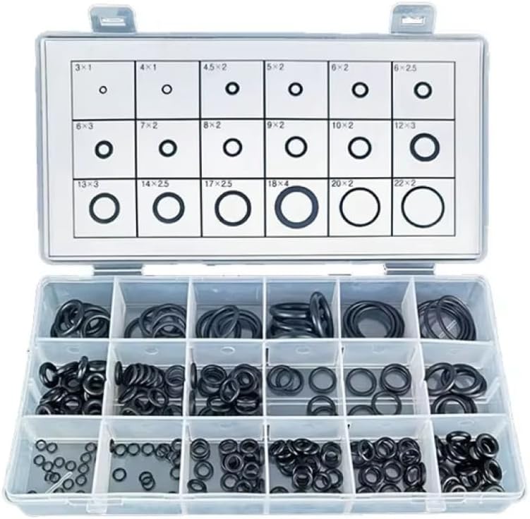 225Pcs 18 Sizes Rubber Gaskets Set for Car Motorcycle Air Condition Faucet Pressure Plumbing Repair Washer Tool Compatible with Automotive Motorcycle Parts(225pcs)