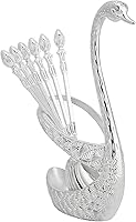 Vista 1 de Kit de cuchara de café con soporte en forma de cisne de aleación de zinc y 6 cucharas de café de acero inoxidable, juego de cucharas de comida