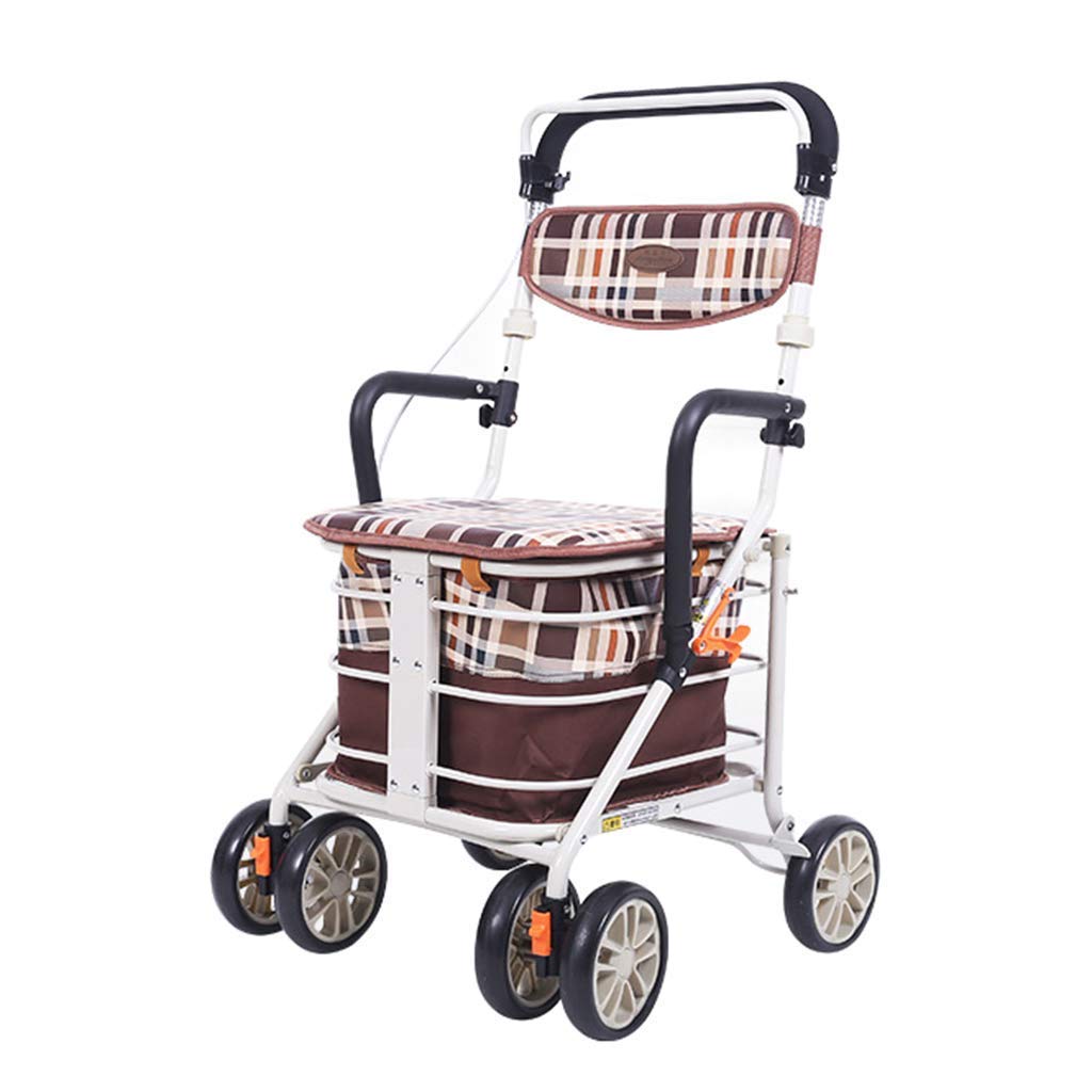 Andador con Ruedas Plegable Ligero de aleación de Aluminio de 4 Ruedas con Asiento y Freno extraíbles, Altura Ajustable