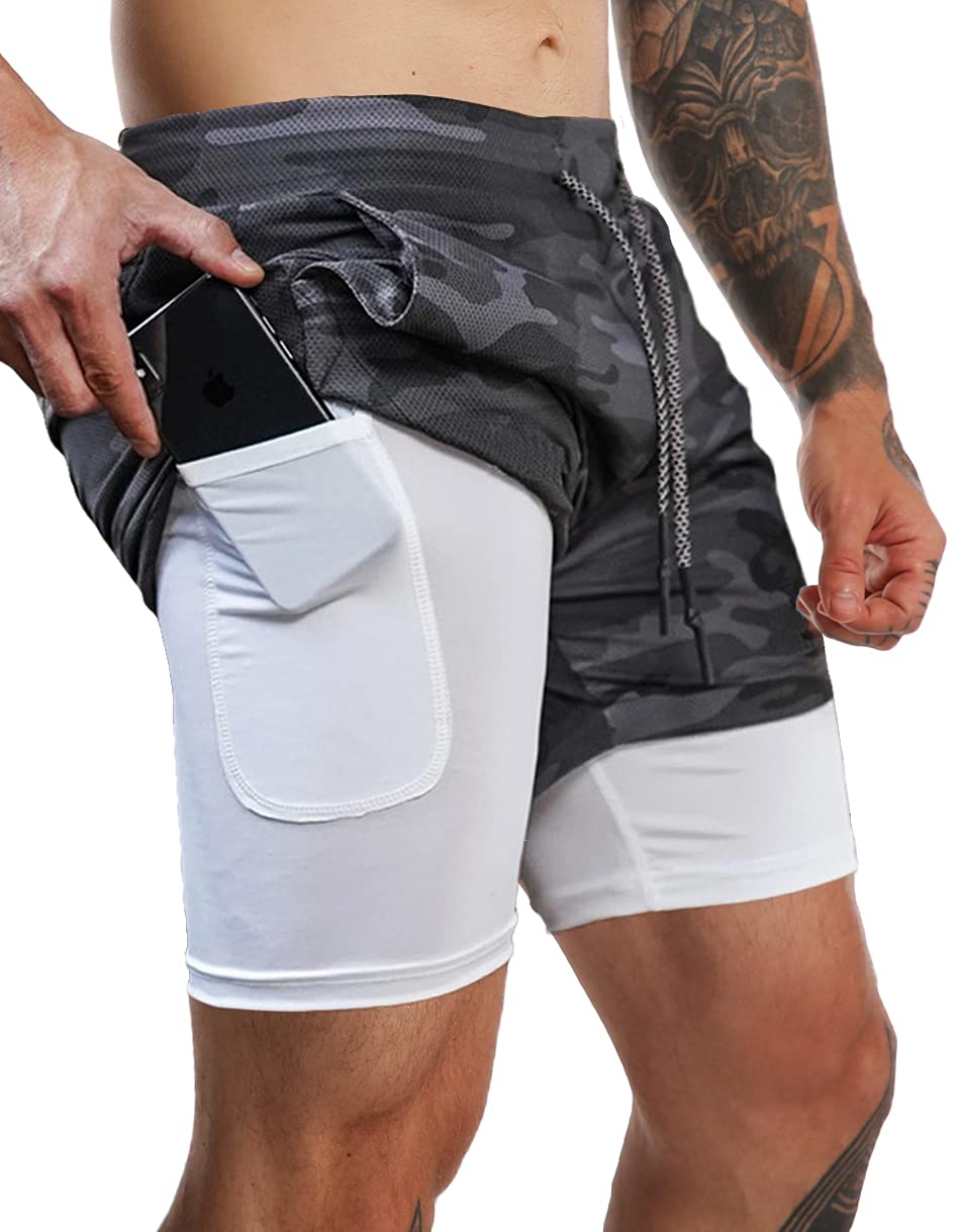 FLYFIREFLYMen's 2-in-1 Workout Running Shorts 7" Lightweight Gym Yoga Training Sport Short Pants
