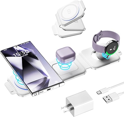 Miniatura 1 de Cargador de viaje múltiple para Samsung, cargador de reloj inalámbrico plegable para Galaxy Watch Ultra765 ProActive 2, almohadilla de carga rápida