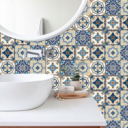Image of Moroccan Tile Peel And Stick Tile Backsplash Removable Waterproof Self-Adhesive Square Wall Sticker For Kitchen Bathroom Furniture Living-Room Wall Home Decor Roll (60Cm*200Cm), 60 MM