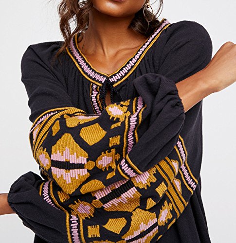 R.Vivimos Womens Autumn Long Sleeve Embroidery Oversized Single Breasted Button Up Dresses with Pockets (Large,Black)