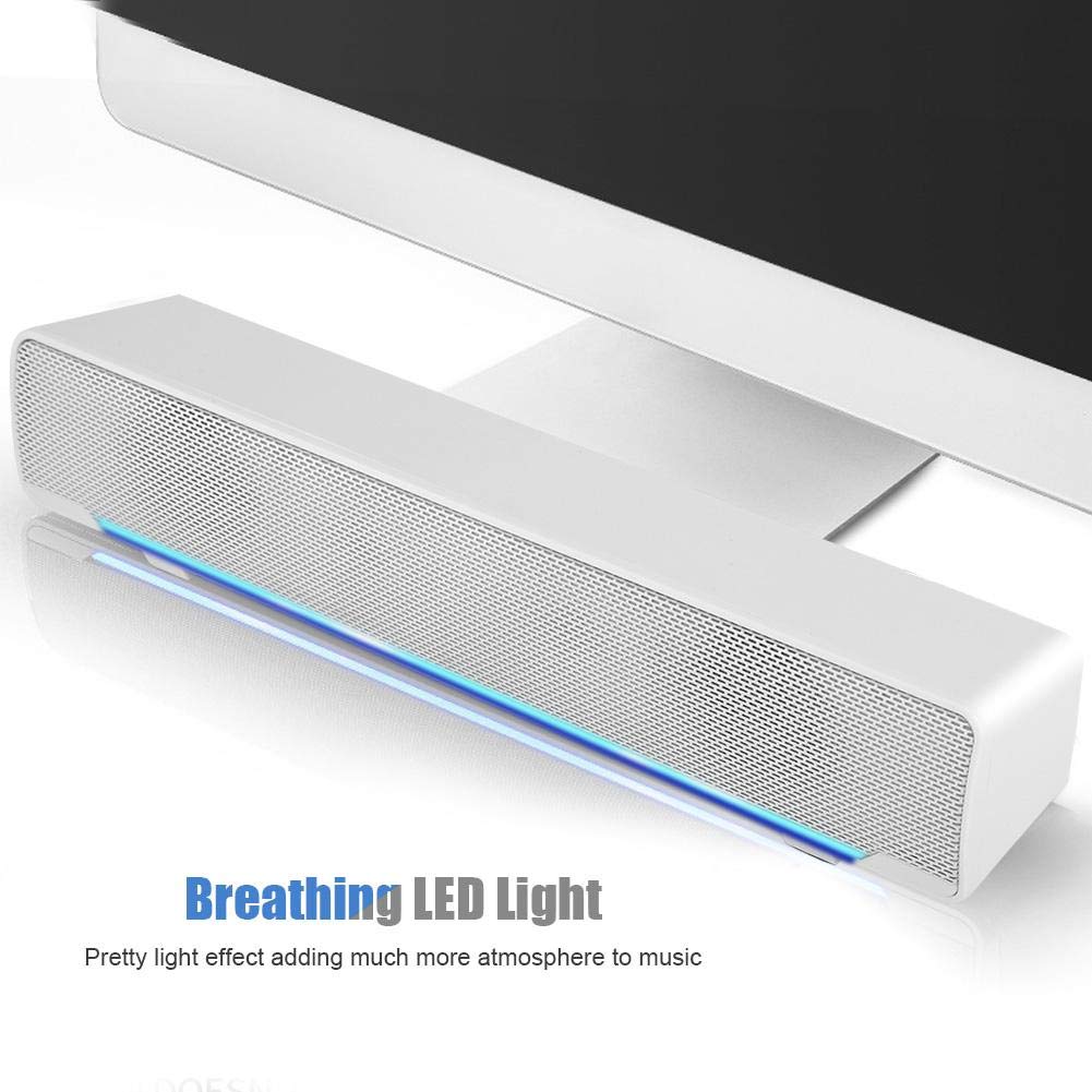 Soundbar USB głośnik PC, przewodowa listwa dźwiękowa stereo odtwarzacz muzyczny Bass Surround Soundbox wejście 3,5 mm do komputera stacjonarnego, laptopa, telewizora, smartfona, tabletu/MP3/4 (biały)