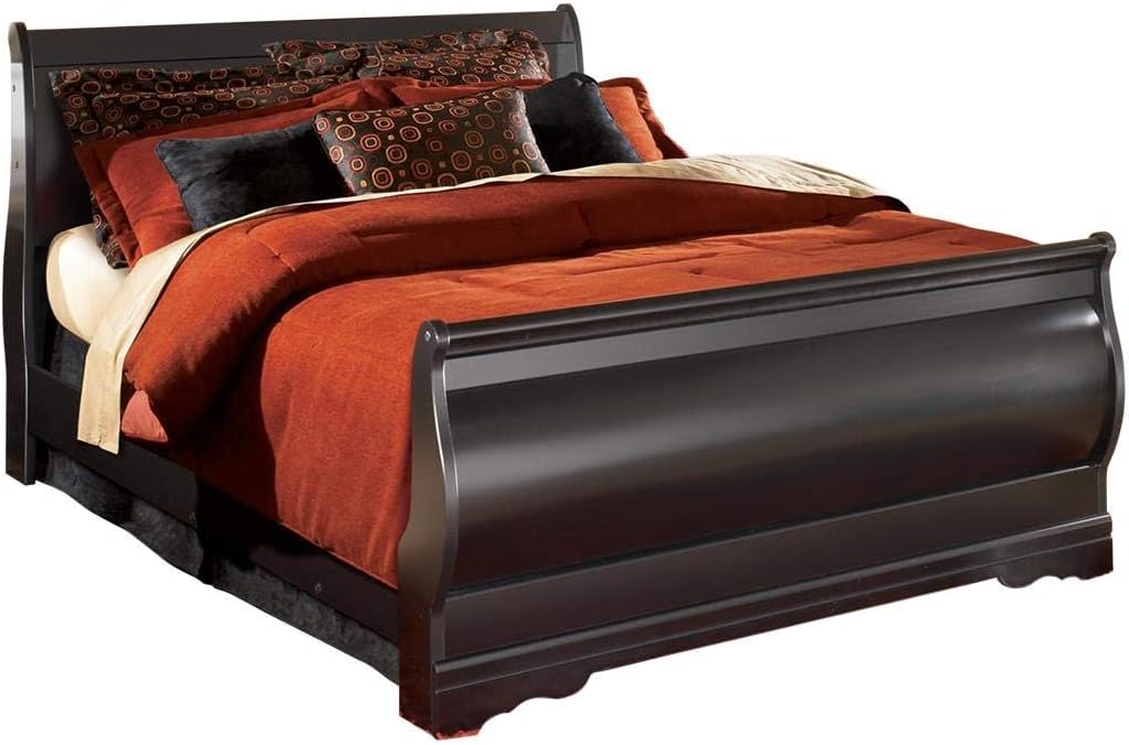BOWERY HILL Contemporary Wood Sleigh Full Headboard, Black Finish, 55.67 in W x 44.49 in H, Vintage Casual Style, Louis Philippe Moulding, Traditional Bedroom Décor, Headboard Only