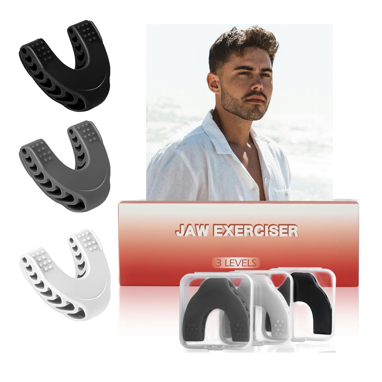 LADYPONYCSCJaw Exerciser, 3 PCS Jawline Shaper, Jawline Exerciser for Men & Women, Tighten & Tones, Target Your Chin & Cheekbones, Facial Exerciser for Beginner Intermediate Advanced