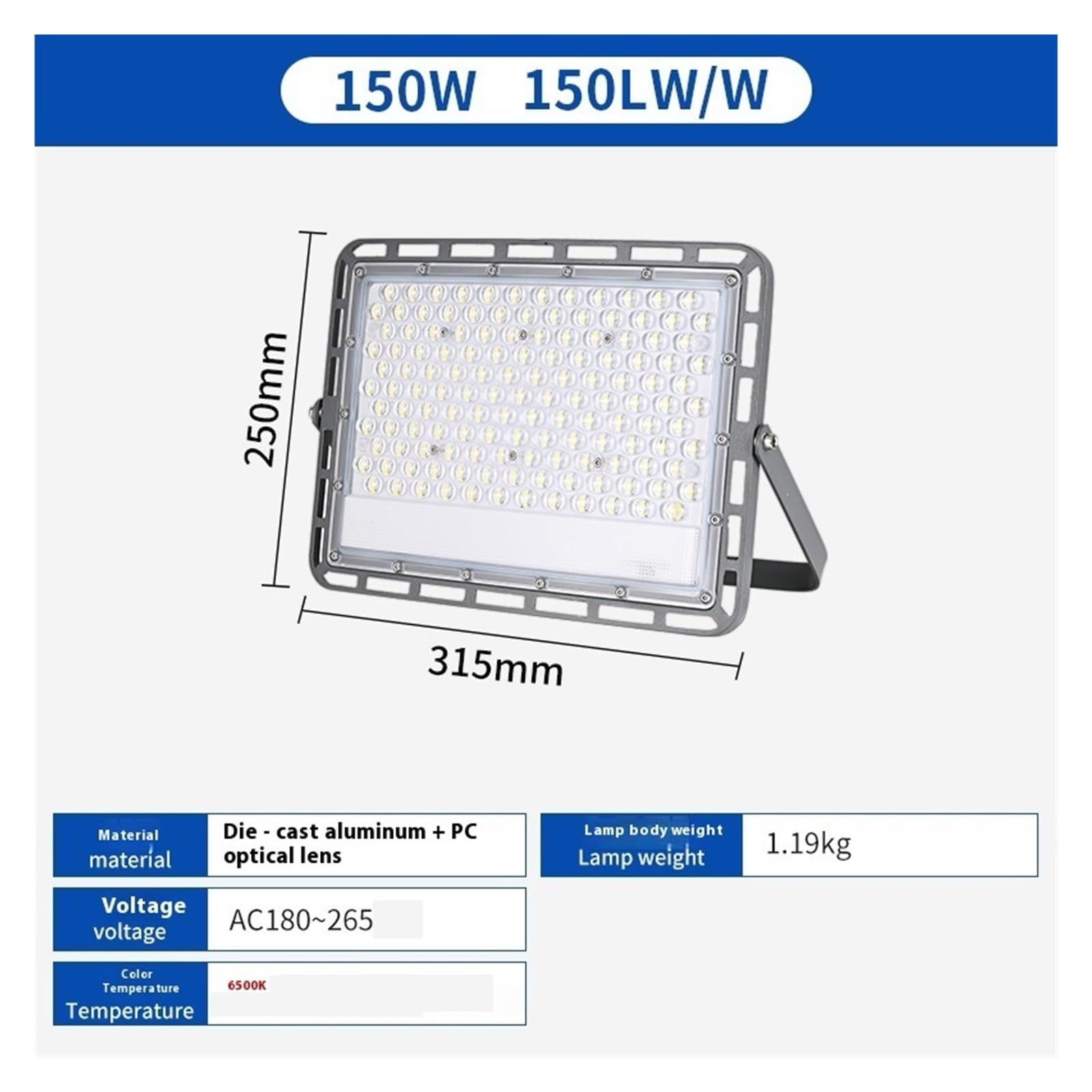 Luces de seguridad, Foco LED de 50 W, 300, 200 y 100 for exteriores, IP65, resistente al agua, for jardín, iluminación calles para jardín, garaje, patio(150w)