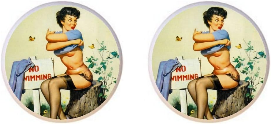 SET OF 2 KNOBS - Pinup Girl Pose #022 - Pinup Calendar Girls Classic Vintage-look - DECORATIVE Glossy CERAMIC Cupboard Cabinet PULLS Dresser Drawer KNOBS