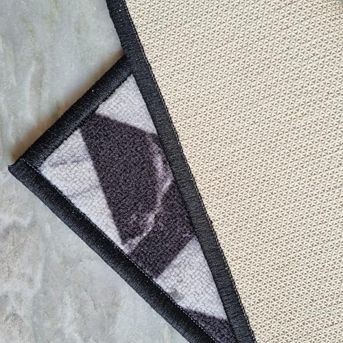 Image of Matz&More Anti Slip Runner & Floor Mat Combo Set 50x120cm Runner + 40x60cm Door Mat Geometric Triangle Pattern Nylon Low Pile Carpet Non-Skid Rubber Backing Indoor Bedroom & Entrance Black White