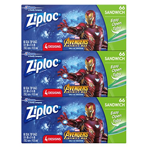 Buy Ziploc Snack Bags, Easy Open Tabs, 66 Count, Pack of 3 (198 Total Bags) Featuring Marvel