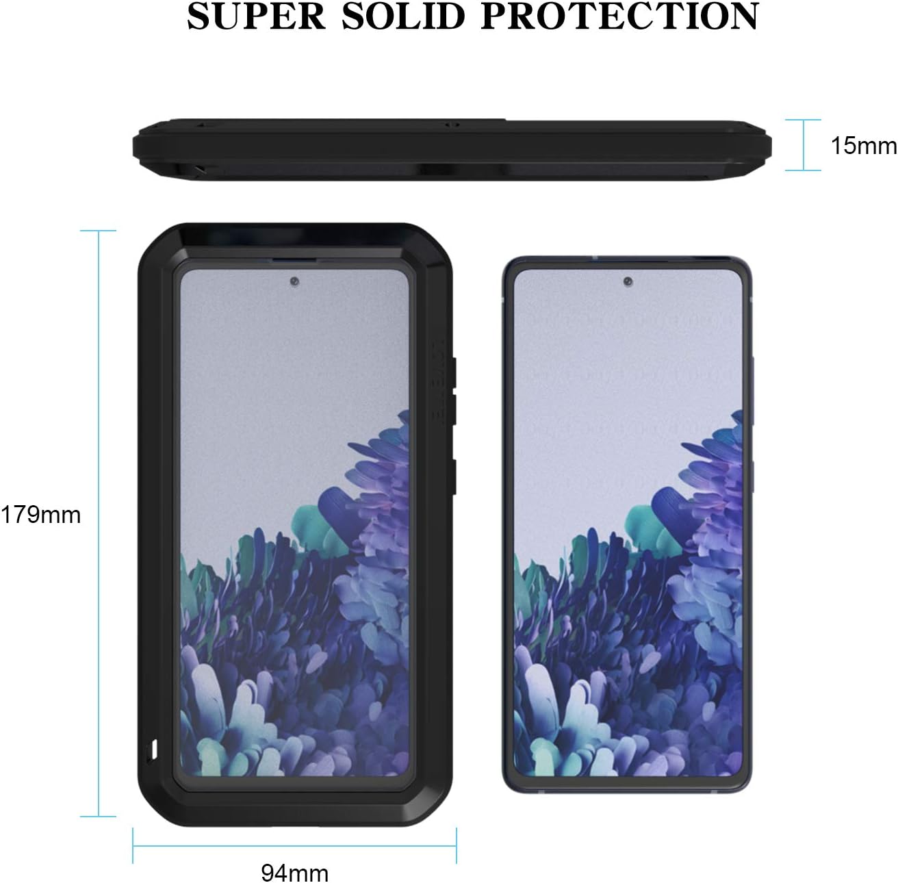 LOVE MEI Military Rugged Case for Samsung Galaxy S20 FE 5G, with Tempered Glass Screen Protector, Shockproof Dustproof Scratch Proof Hybrid Metal and Silicone Gel Heavy Duty Full Body Cover Black - Image 3