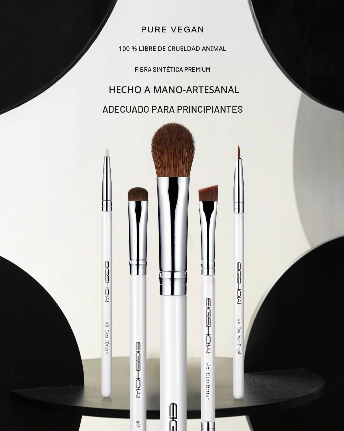 EIGSHOW Juego de 5 brochas para maquillaje de ojos, brocha para delineador de ojos, brocha para cejas, juego de brochas para sombra de ojos (blanco)