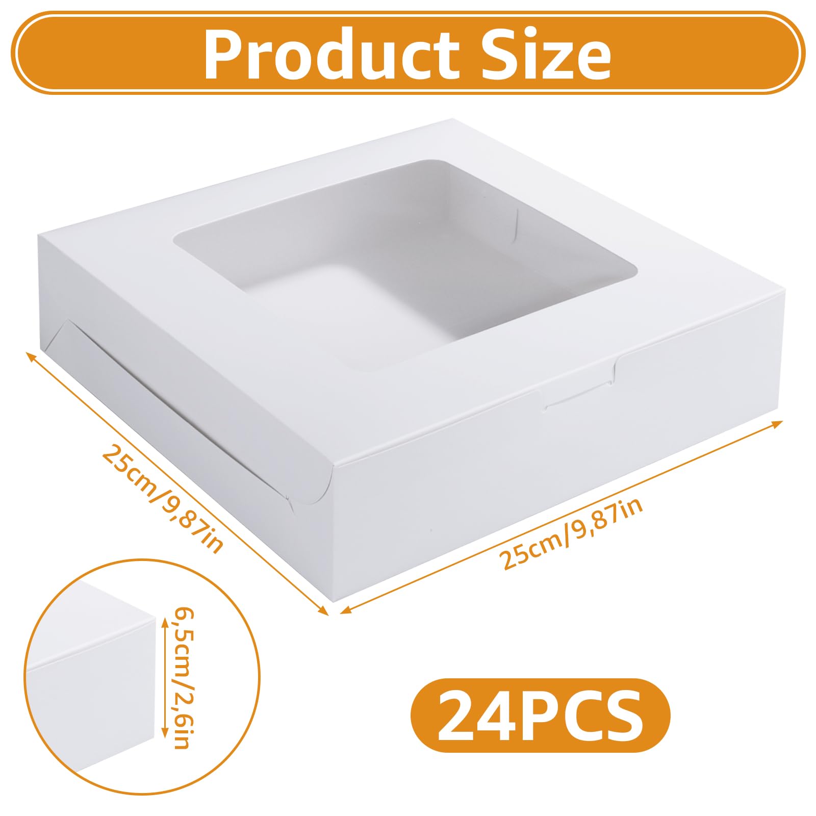 25 Stück Tortenschachteln Mit Sichtfenster - Weiße Kuchenbox 16x16x9cm Mit Tortenbrett