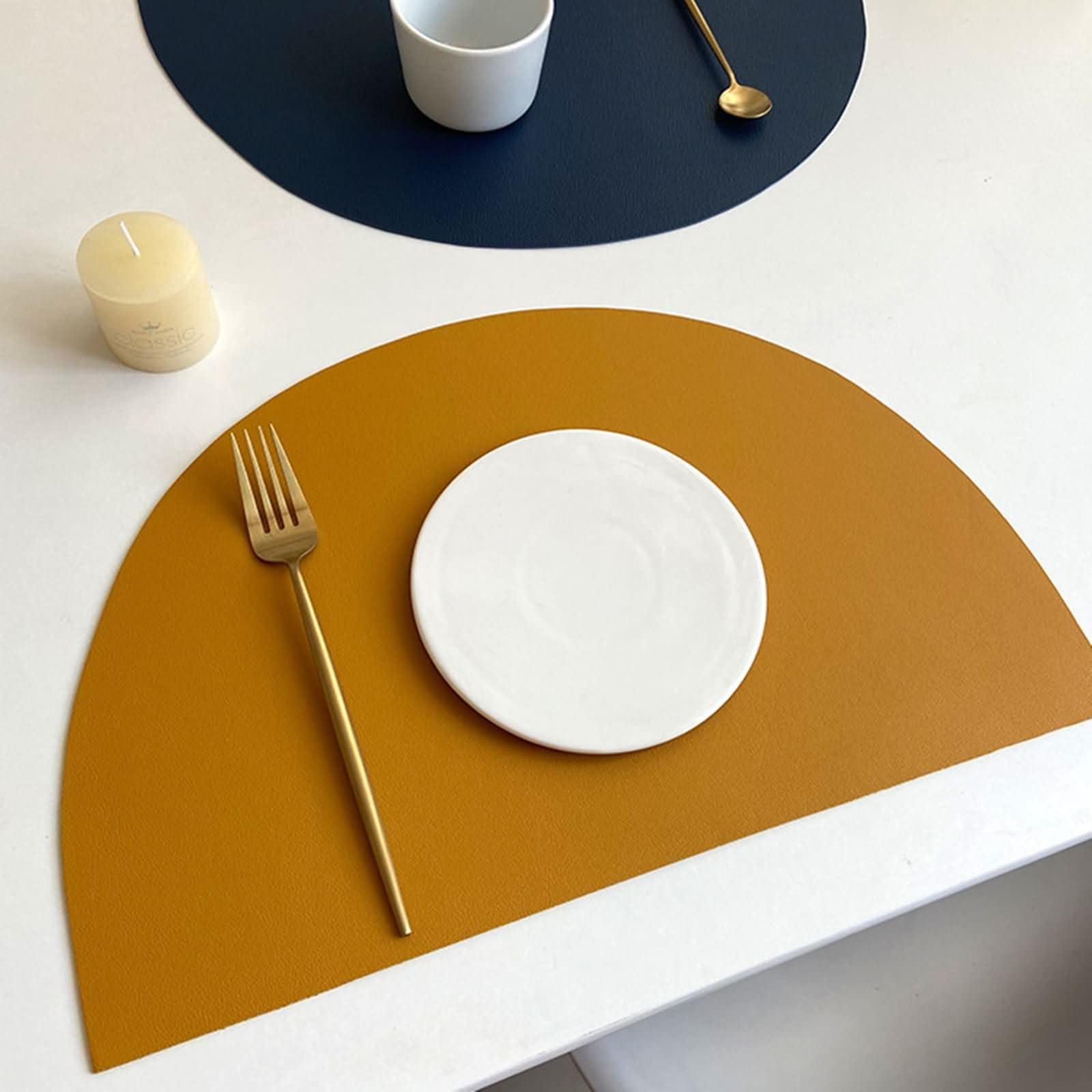 Platzset Modern 8 Stück, 28 x 42 cm Gelb Platzset Antirutsch 70% PVC+30% PET Halbkreis, Einfarbig mit Halbkreis