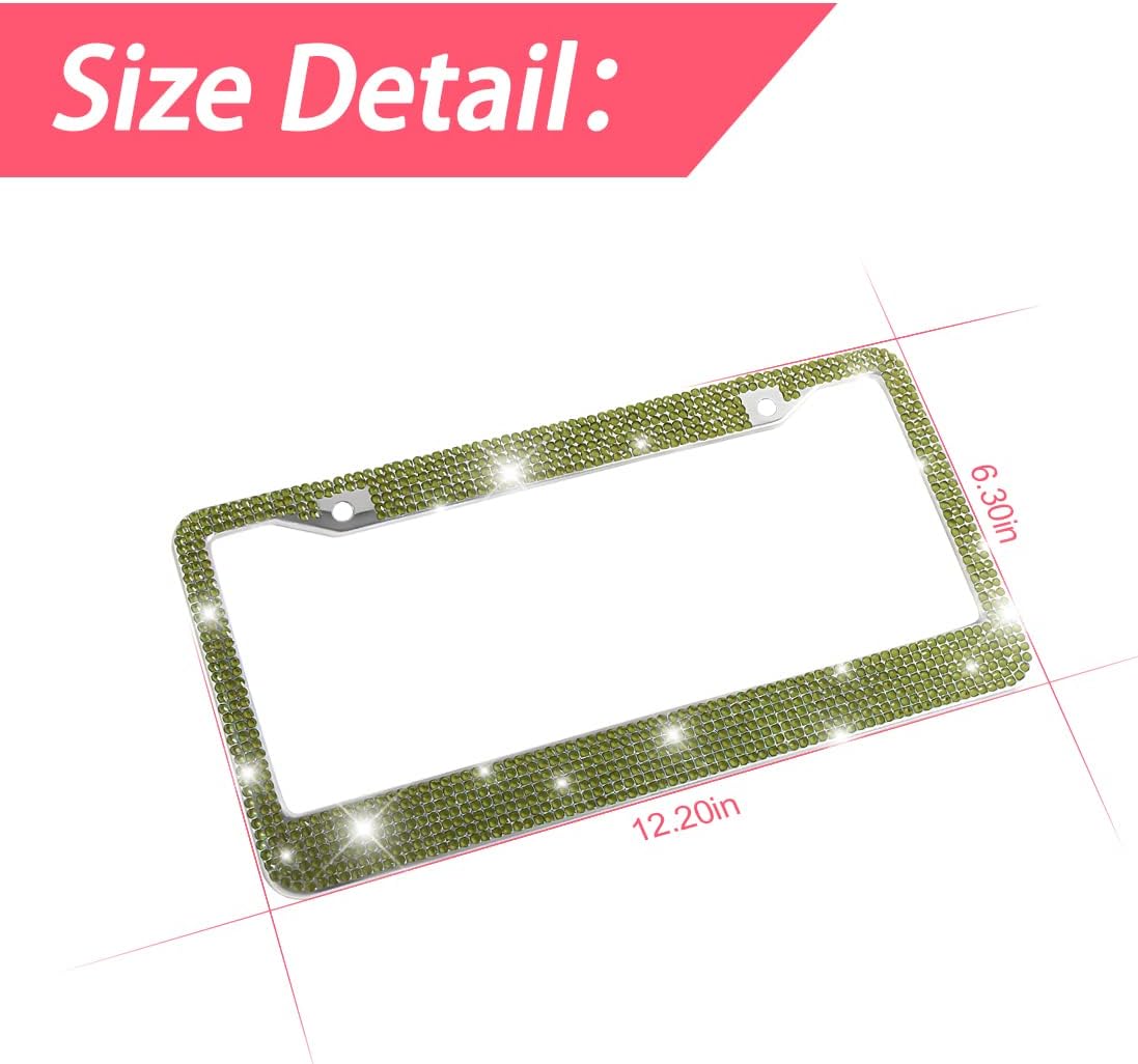 YALOK Rhinestone Stainless Steel Car License Plate Frame, Light Green image 2