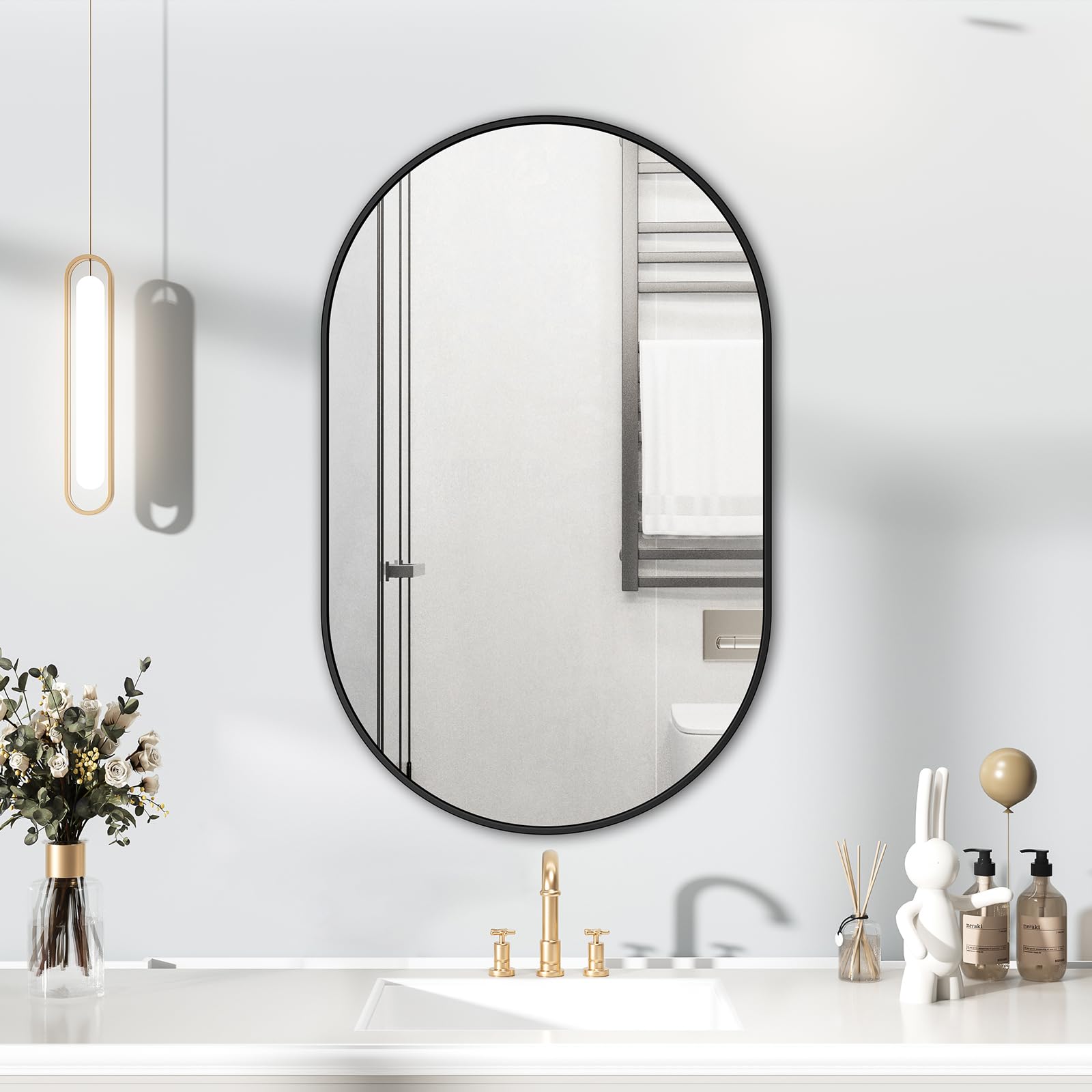 Espejo ovalado para pared, 50 x 70 cm, espejos ovalados con marco de metal, espejos grandes de baño, espejo de pared negro para sala de estar, dormitorio, decoración de entrada