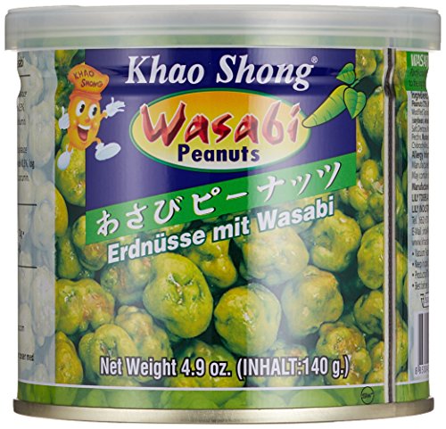 Khao Shong Erdnüsse mit Wasabi, knackige Erdnüsse im scharfen Teigmantel, knuspriger Snack für unterwegs, mittlere Schärfe, 1 x 140 g Dose