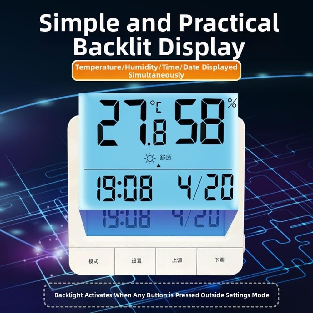 Termometro igrometro digitale con sonda per incubatore rettile, gamma da -50 a 70 °C, display retroilluminato (5 m)