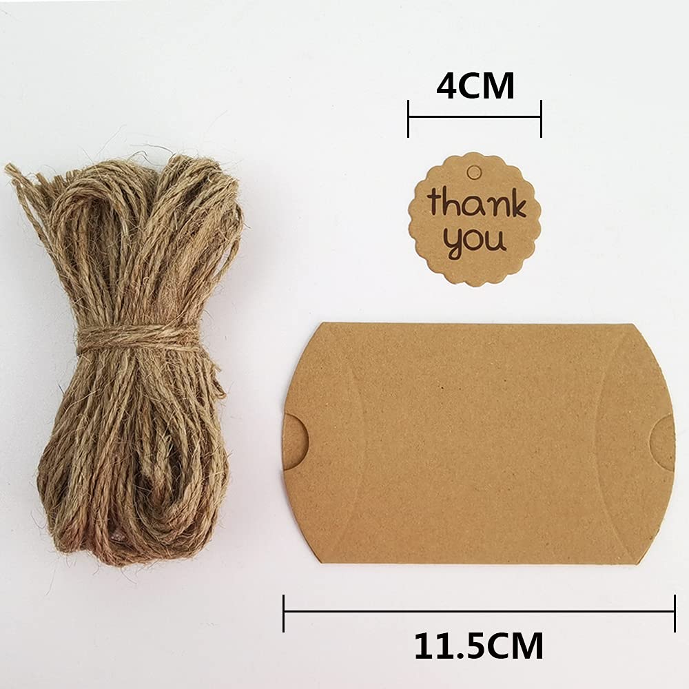100PCS Boites Cadeaux Kraft, Papier Cadeau Mini Boite De Bonbons Emballages De Cadeaux Pour Anniversaire Faveurs Mariage Sainte Nouvel An Noel Saint Valentin 6 X 9cm Avec 40m Chaine De Jute