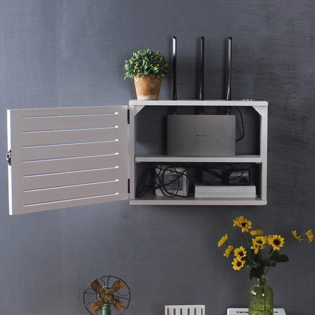 Weißes Wandregal für drahtlose Router, schwimmende WLAN-Router-Box mit Steckdosenschutz, Kabelmanagement (Innendurchmesser: 34 cm)