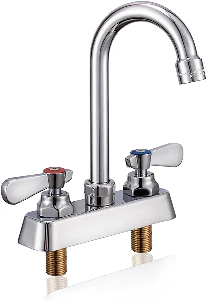 Phivan Commercial Kitchen Faucet 4" Center Deck Mount Commercial Bar Hand Sink Faucet with 3-1/2" Gooseneck Spout 2 Lever Handles Laundry Tub Utility Sink Faucet, Brass, Ceramic Valve