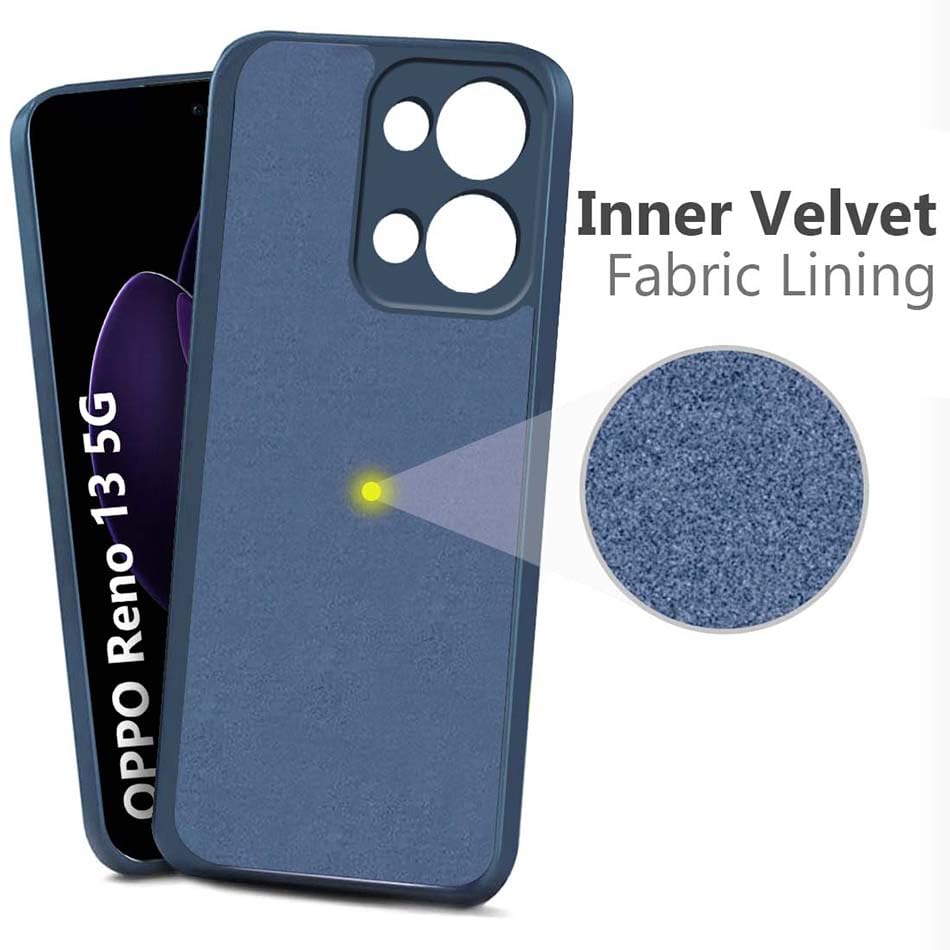 Image of Fashionury Liquid Silicon Back Cover for Oppo Reno 13 5G | Inner Velvet Fabric | Camera Protection | Anti-Fingerprint | Ultra Slim Case (Blue)