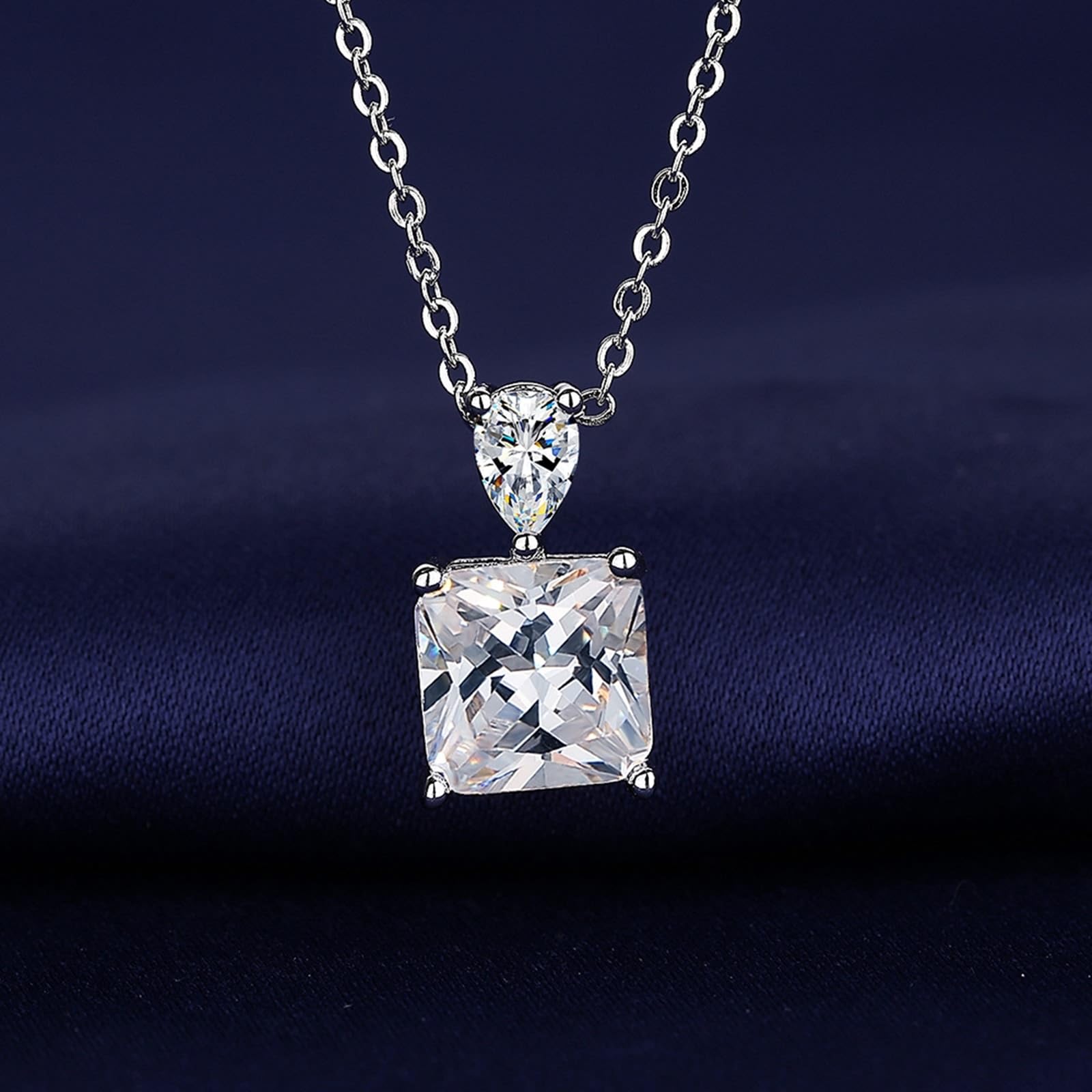 KnSam Cadena de oro auténtico para mujer de oro blanco de 18 quilates 750, collar clásico con laboratorio creado con diamante de corte cuadrado, cadena para mujer Au750 oro, plata, 45 + 5 cm