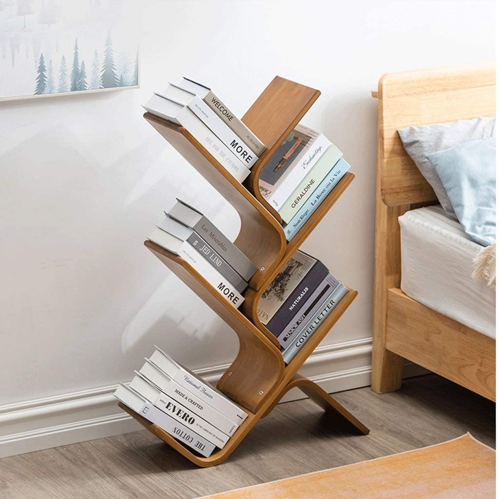 Estantería para Libros Oficina Estantería De Bambú Libros Curvada En Forma Árbol 3-6 Estantes Piso para Estudiantes Estante Almacenamiento Pequeño Múltiples Muebles(3 Layers)