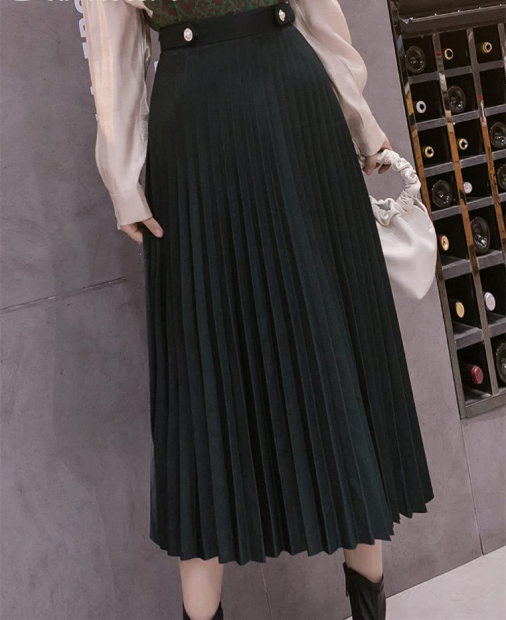 Faldas para Mujer Longitud Mediana, Verde Oscuro Faldas Plisadas para Mujer Falda Midi De Talle Alto Cierre De Cremallera En La Espalda Falda Fruncida Elegante (As Shown S)