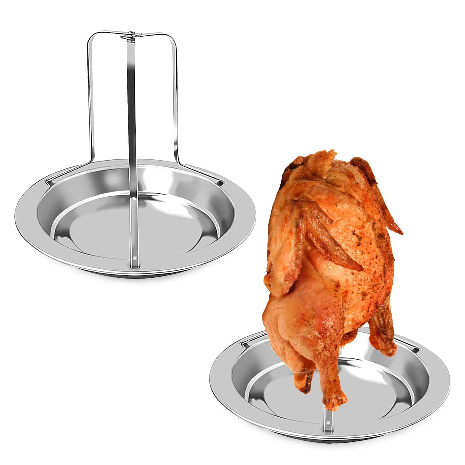 MAKINGTEC Chicken Roaster Rack, Grill or BBQ - Sturdy Stainless Steel Vertical Poultry Turkey Standing Holder with Bowl - Must Have Indoor Outdoor Cooking Tool - Great for Home & Camping, 2 Pack