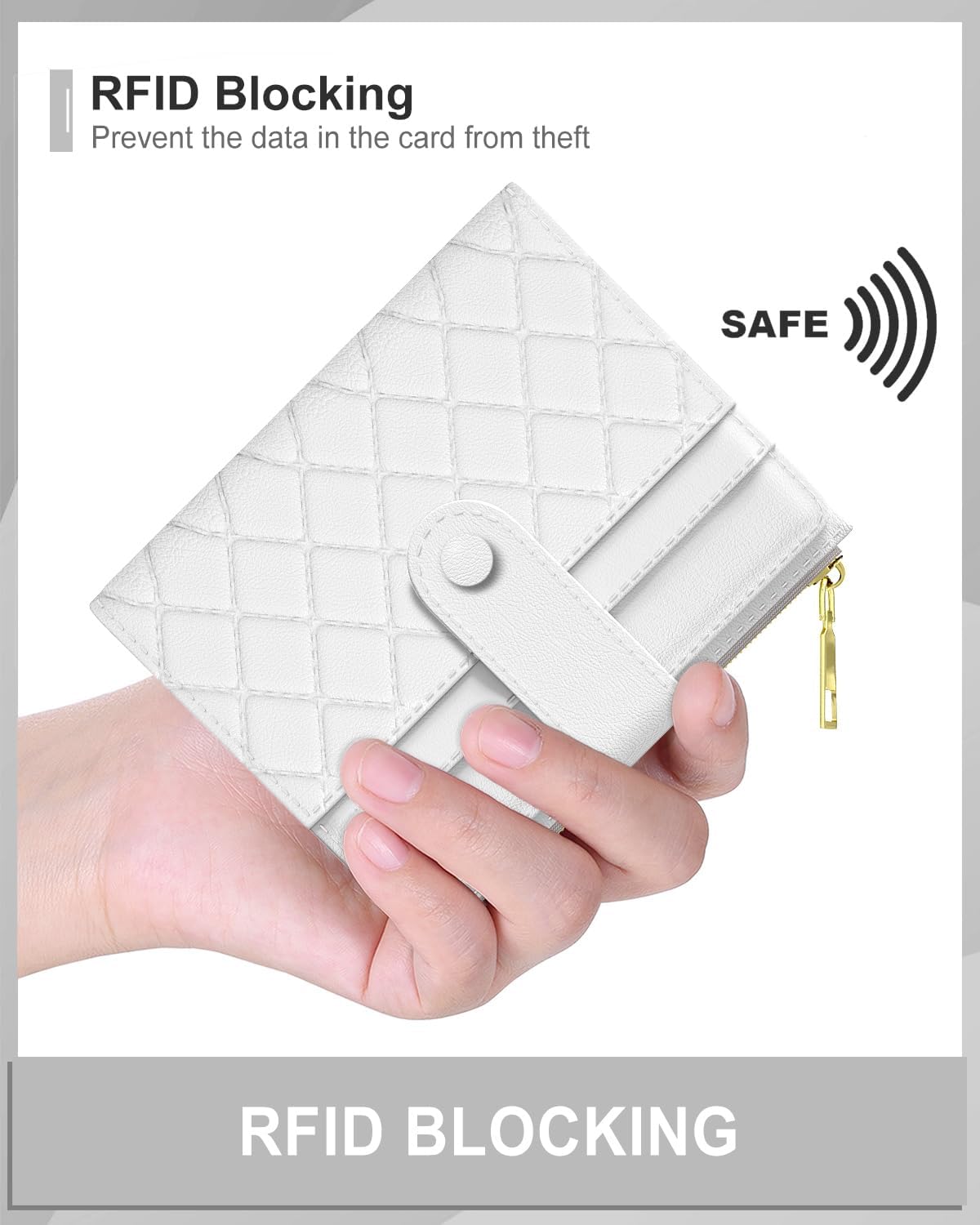 Womens Wallet, RFID Small Slim Wallets for Women, Compact Credit Card Holder, Cute Leather Bifold Ladies Purse with Zipper Coin Pocket and ID Window, White - Image 4