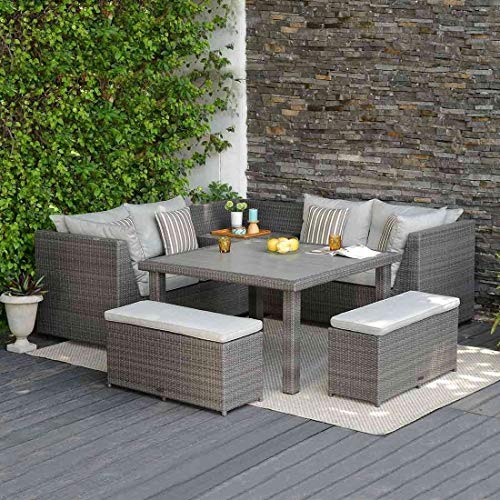 Preisvergleich Produktbild OUTLIV. Loungemöbel Outdoor Andaman Deluxe Dininglounge 6-teilig Geflecht inklusive Kissen Gartenlounge Outdoor Lounge Garten Terrasse Balkon