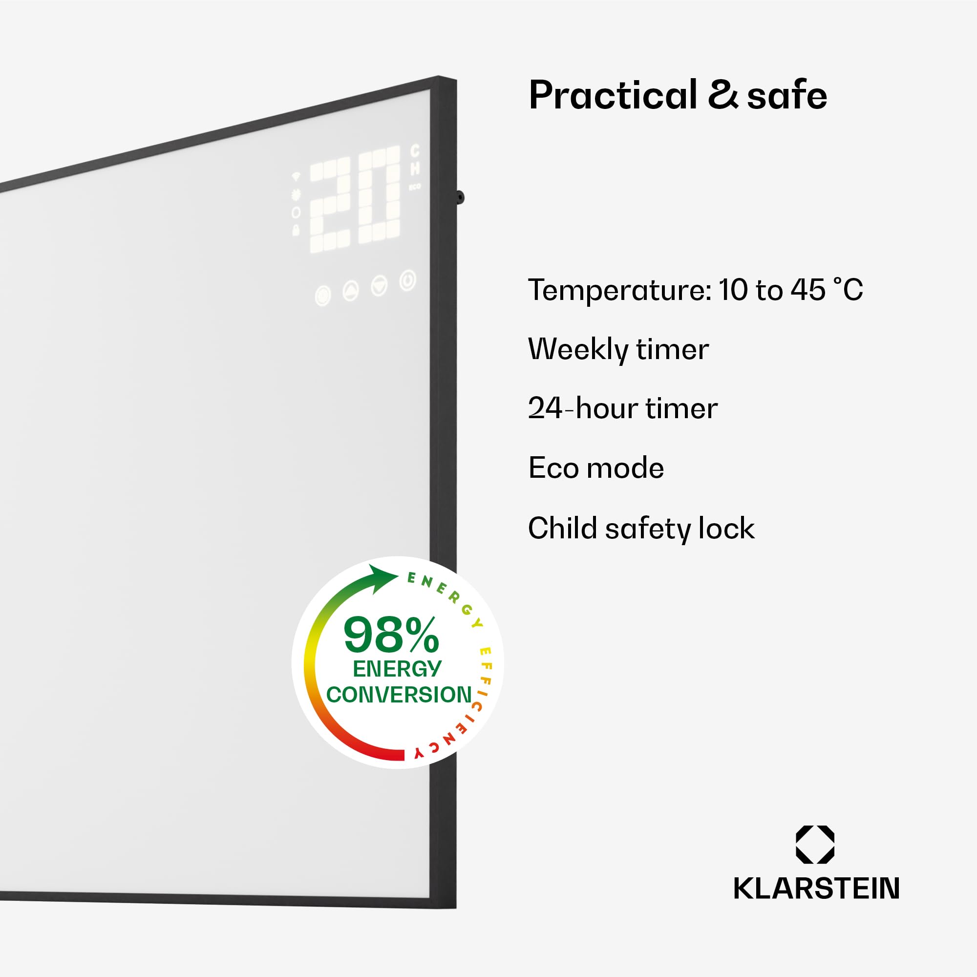 Klarstein Ogrzewanie na podczerwień z termostatem, 770W grzejnik elektryczny, Ogrzewanie z grafiką do montażu ściennego, IR ze sterowaniem aplikacją i wykrywaniem otwartego okna, Grzejnik bez CO2