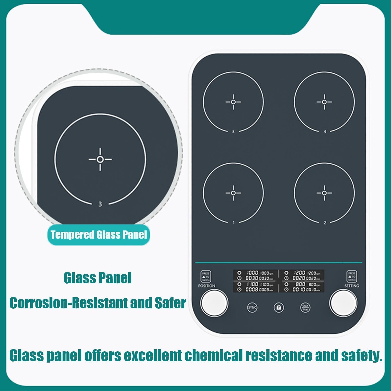 Agitatore magnetico digitale LCD 4x1000ml, 50-1500RPM, timer 1min-24h, agitatore multi posizione laboratorio per ricerca scientifica