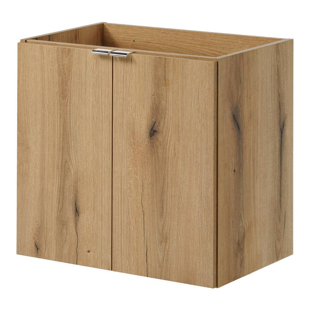 [en.casa] Mueble de Baño con Lavabo Redondo Newport Instalación Mural Armario Baño con 2 Puertas y Encimera 1 Lavabo de Cerámica MDF 60x72x40cm - Roble