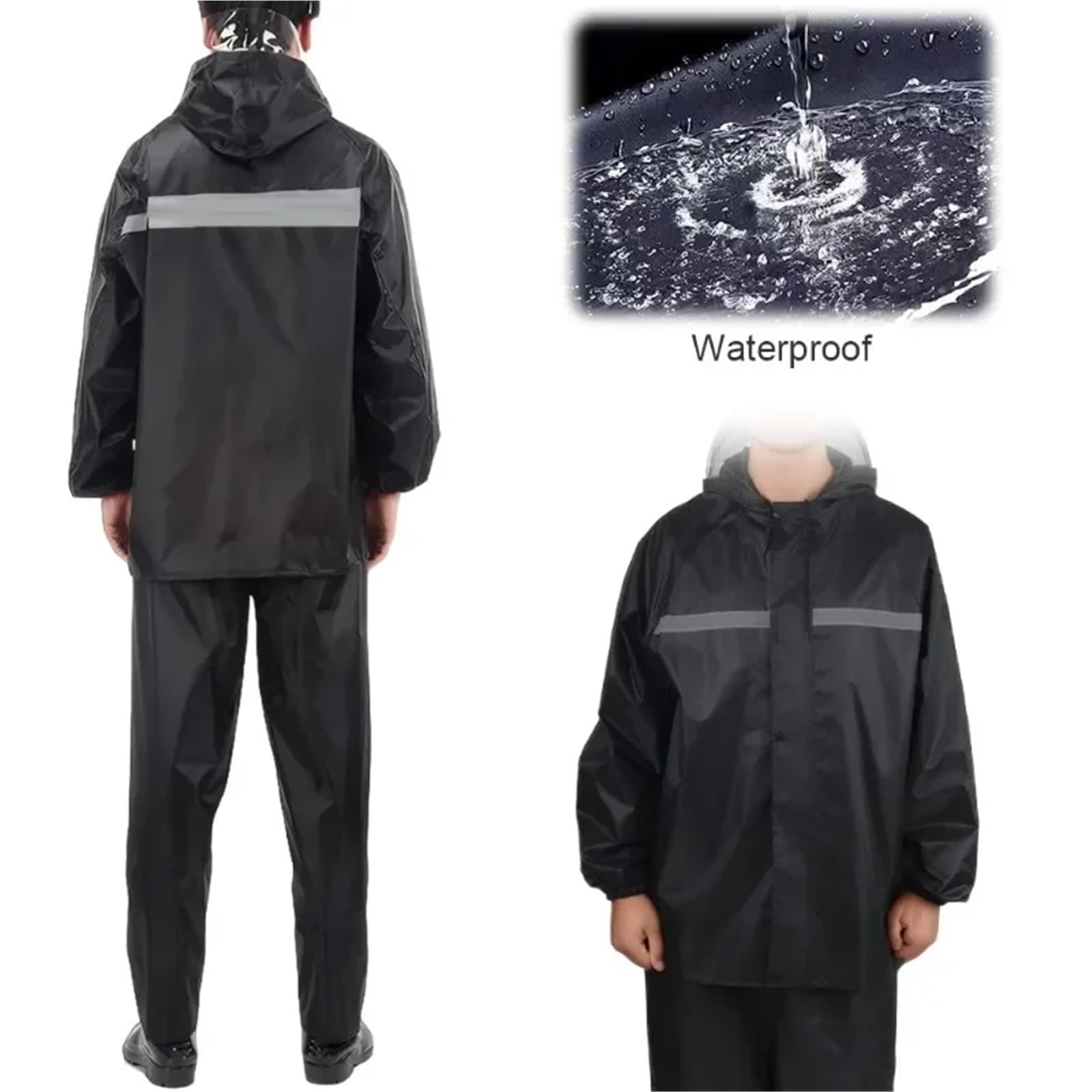 Poncho De Lluvia Chaqueta Impermeable y Traje de pantalón con Banda Reflectante, Chaqueta, Transpirable, Ropa Trabajo for Hombres Mujeres