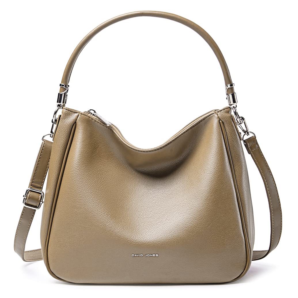 David Jones Damen Schultertasche – Aus PU-Leder, Taupe-braun, Mit Abnehmbarem Gurt, 27x13x8 Cm