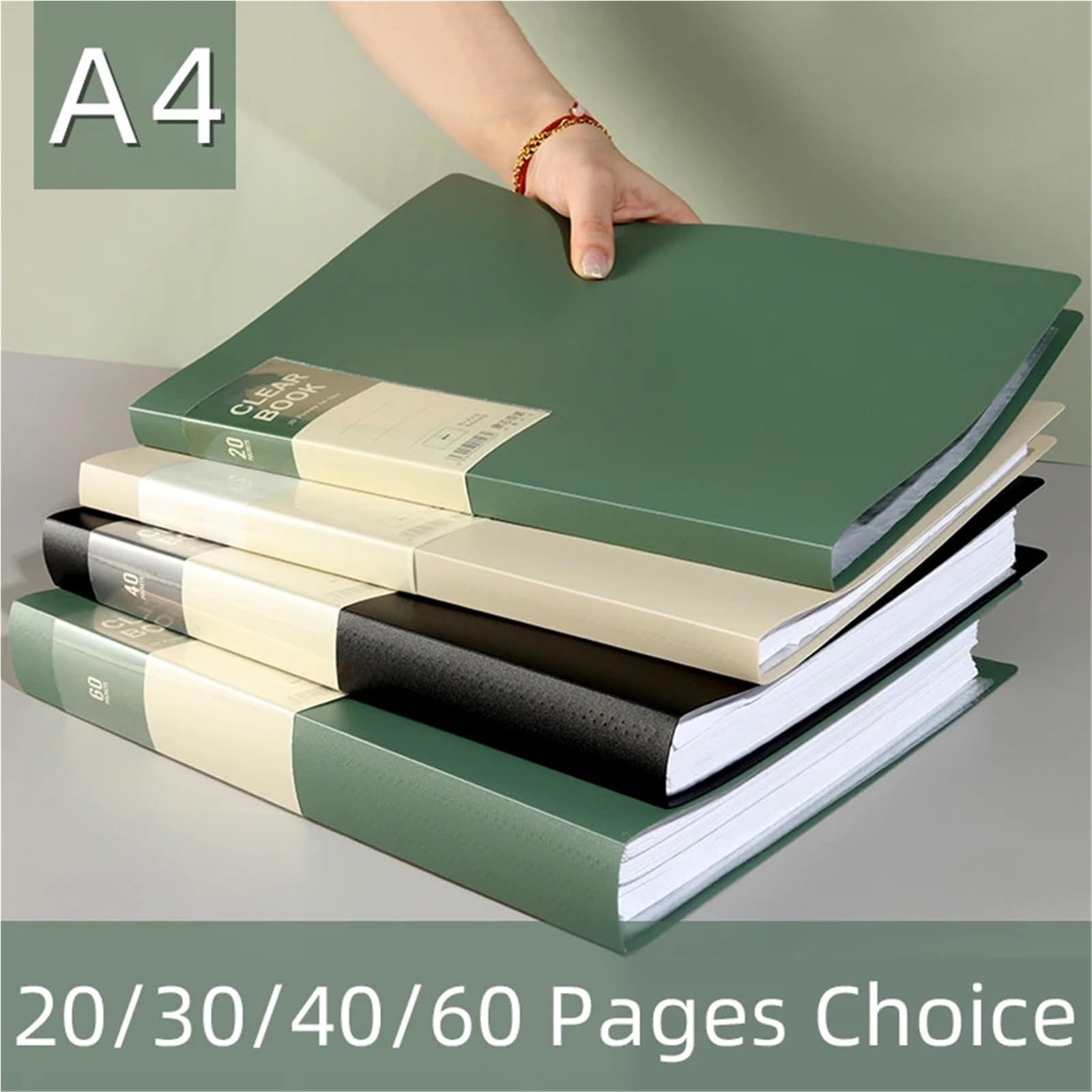 20/30/40/60 Pages A4 côté Transparent épaississement dossier multicouche couverture de fichier bureau école Pour Le Stockage Du Papier(Black-60Pages)
