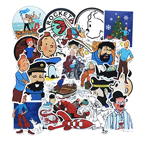 Image of The Adventures of Tintin Stickers for Water Bottles 25Pcs Cute,Waterproof,Aesthetic,Trendy Stickers for Teens,Girls Perfect for Waterbottle,Laptop,Phone,Travel Extra Durable Vinyl
