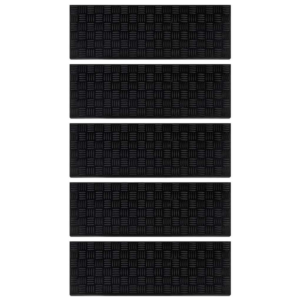 Alfombrillas para escaleras, 5 unidades, color negro, 25 x 75 cm, 4 mm, de goma, diseño moderno, superficie de rodadura antideslizante, fácil de limpiar, para interiores, exteriores y