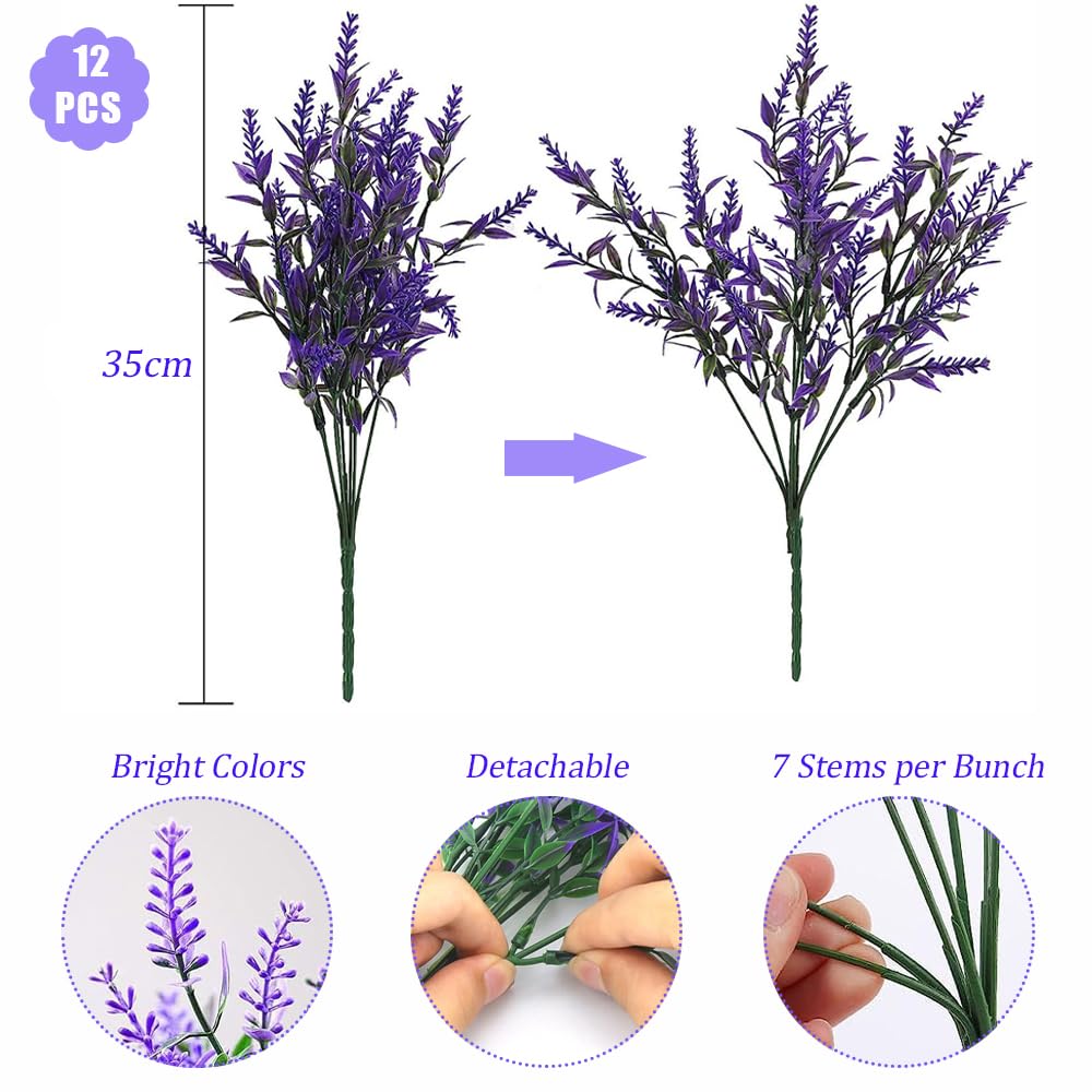 12 Rami Di Lavanda Artificiale Arancione - Altezza 35 Cm, Fiori Finti In Plastica UV Resistant Per Casa E Giardino - 2