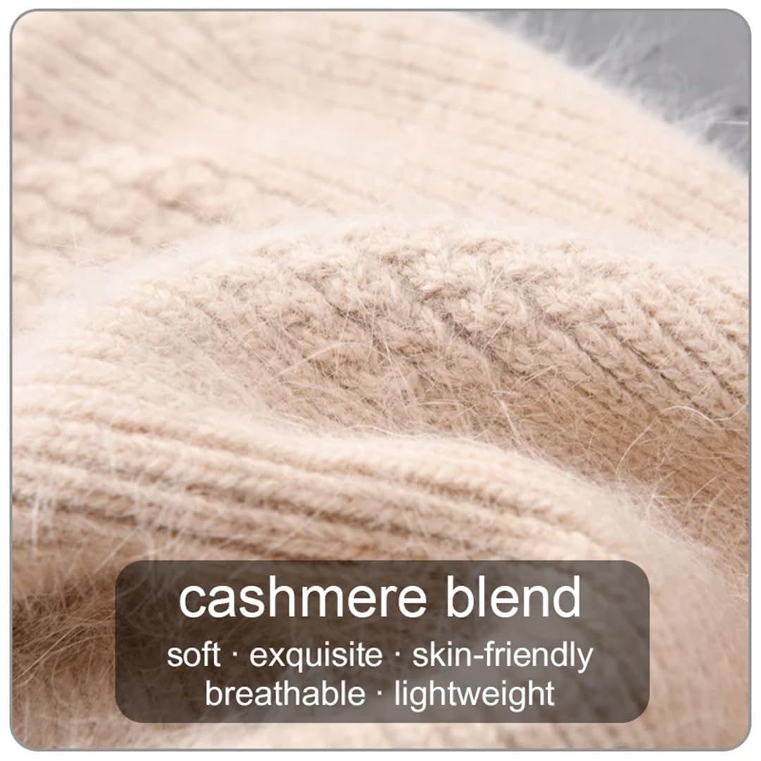 Wvapzxx Chapeau D'hiver Pour Femmes Bonnet À Cheveux Longs Mélange De Cachemire Bonnets Tricotés Casquette Fille Chapeau Mignon Avec Oreilles