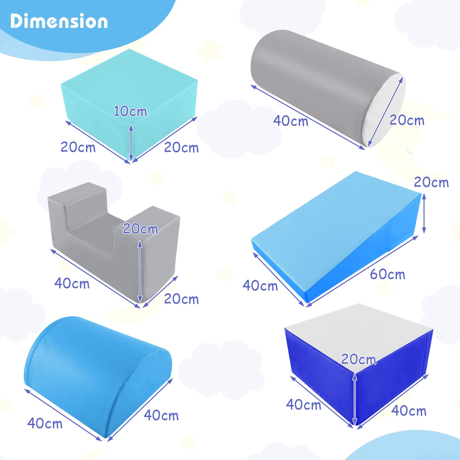 DREAMADE 6 PCS Module de Motricité Bébé, Jouets Éducatifs pour Enfant 18-30 Mois avec Différentes Formes & Couleurs, Parcours Montessori Convient pour Maison, École Maternelle (Bleu & Blanc)