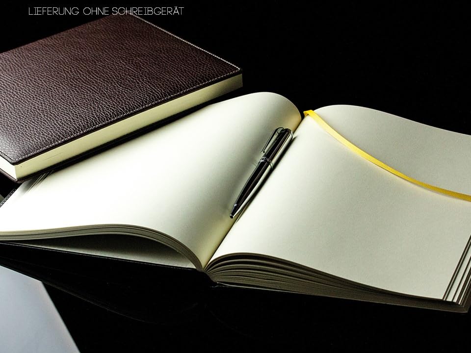 DELMON VARONE - Personalisierbares Gästebuch gebunden in Premium Leder Soft Grain braun - Blanko Buch mit Hardcover Einband & Merkband zum selbstgestalten für Hochzeit, Taufe, Geburtstag & Geburt