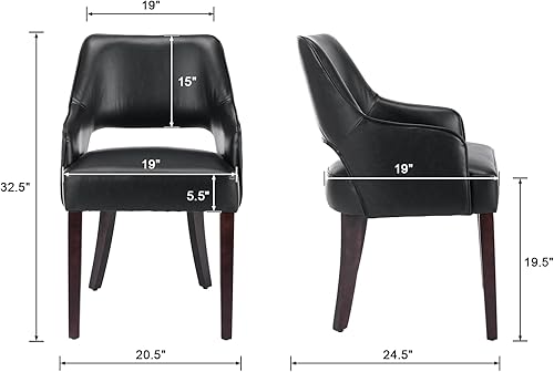 Miniatura 2 de Kmax Juego de 2 sillas de comedor de tela de piel sintética, sillas laterales tapizadas, sillas decorativas de granja con patas de madera abiertas