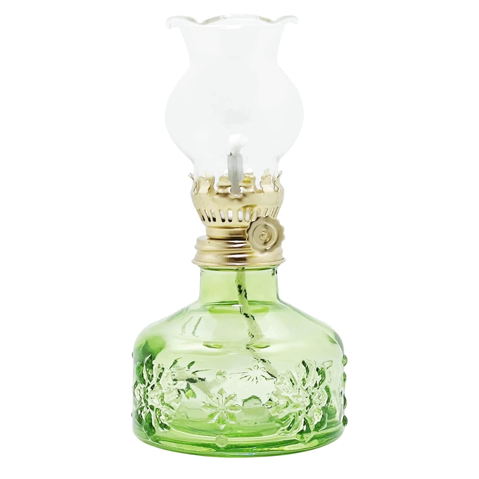 Kerosene Lamps, Oil Lamp Lantern for Indoor Use Vintage Colored Glass Small Kerosene 16.5CM(Green)