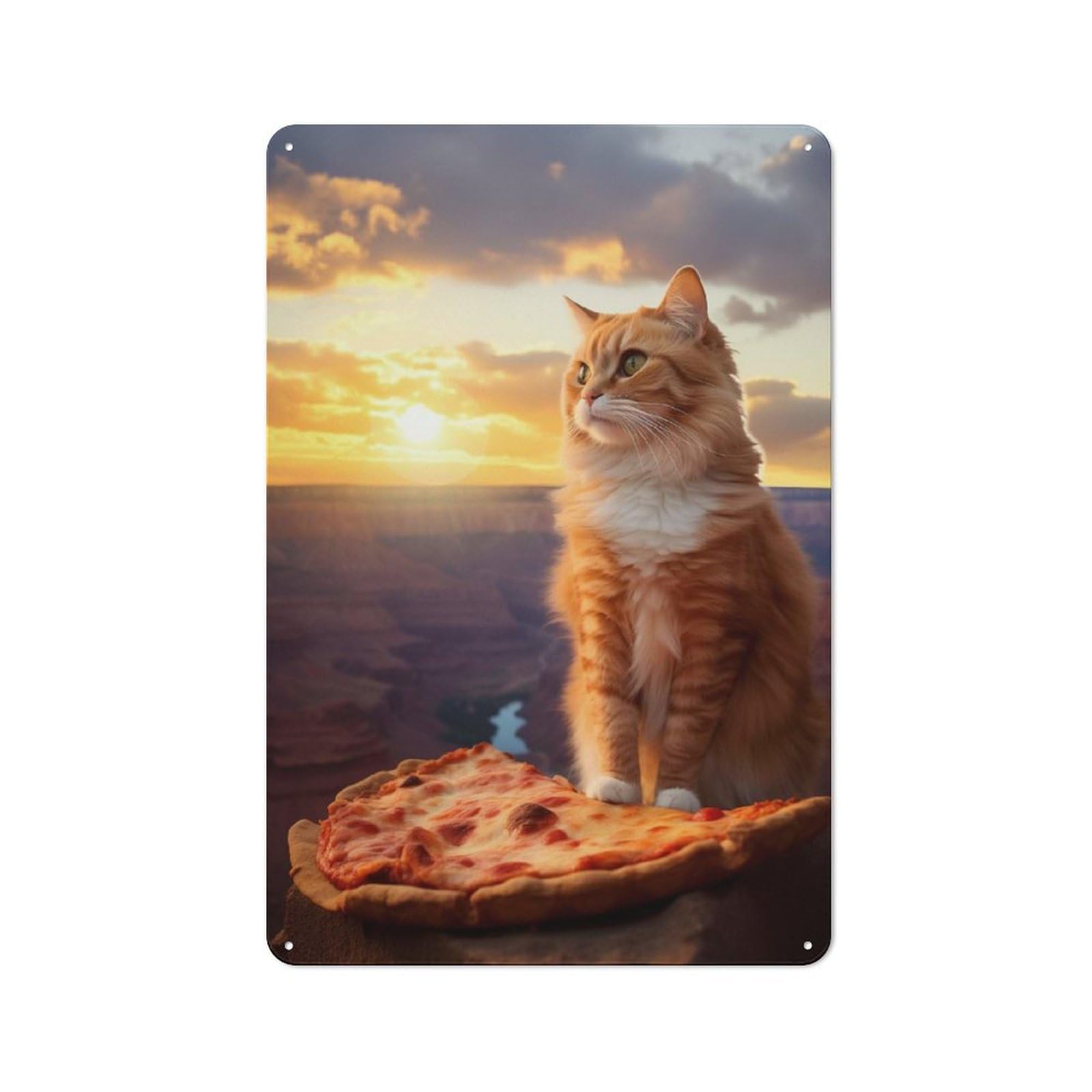 Junmoney Style-3 Pizza Cat In Grand Canyon Decorative Metal Wall Decor 30X20cm, Metal Gift Sign For Hallway, Home Bar, Garage Or Study