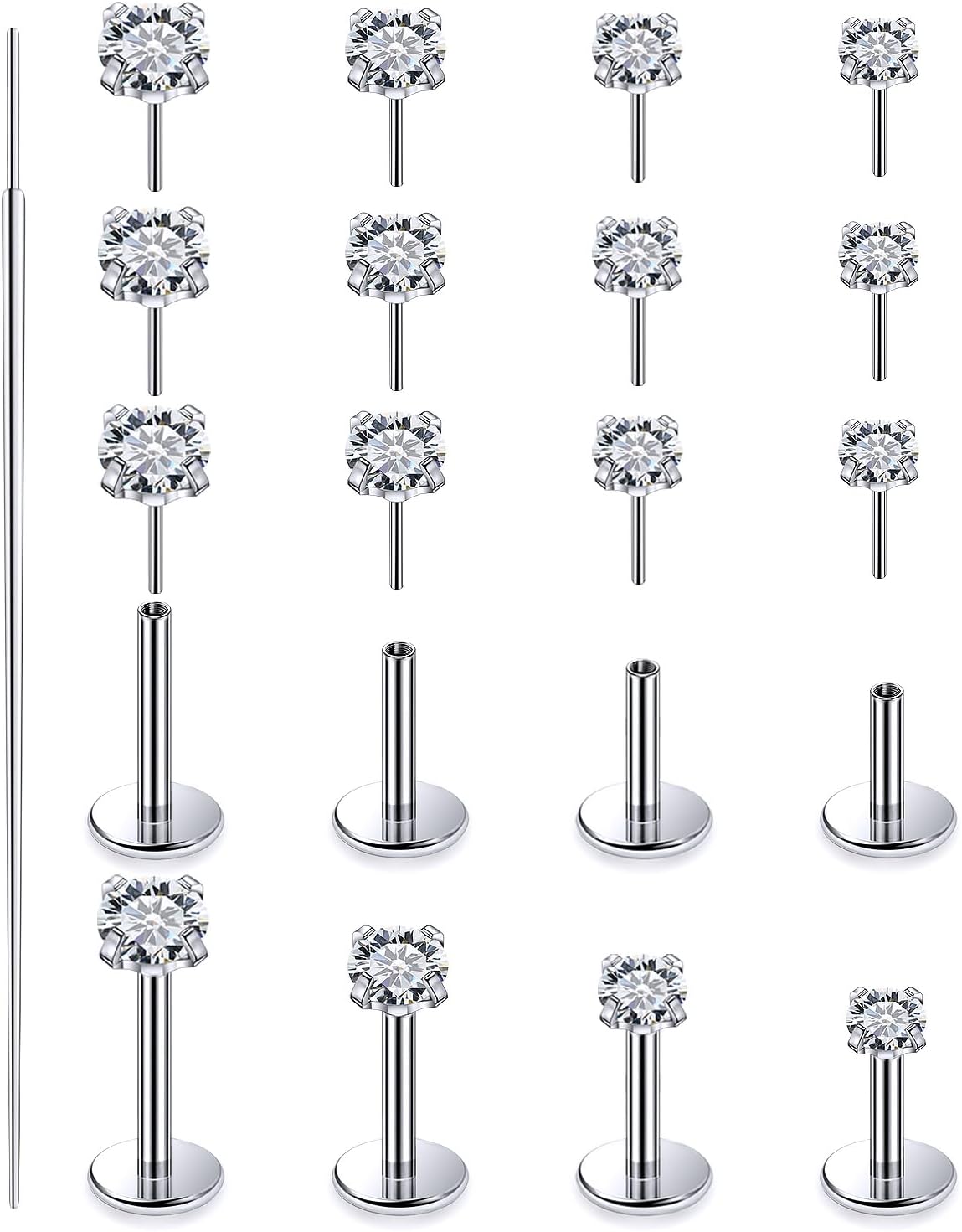 20G 18G 16G Threadless Push in Nose Rings Flat Back Earrings Stud Surgical Steel Lip Ring Tragus Cartilage Conch Helix Earrings Medusa Labret Snake Bites Piercing Jewelry for Women Men